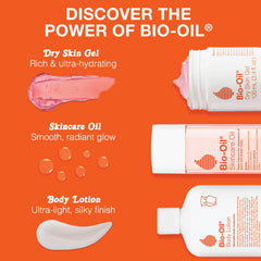 Bio-Oil dry skin gel ingredients label highlighting emollients and vitamin B3