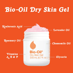 Bio-Oil dry skin gel bottle in hand to depict 6.7 oz scale and portability
