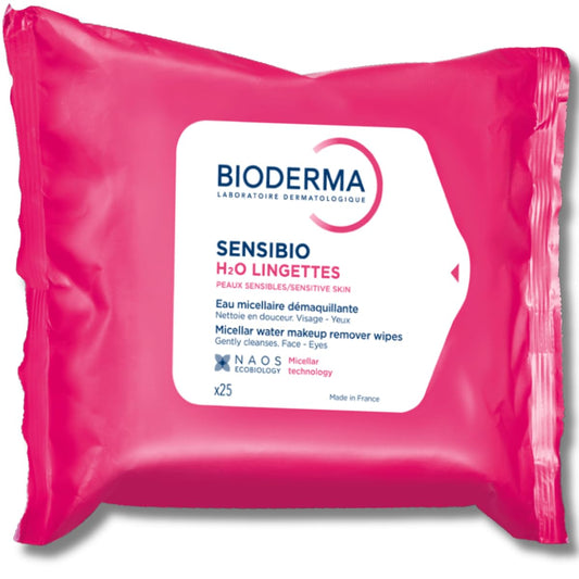 Bioderma pack front showing 25 wipes and brand for quick travel cleansing