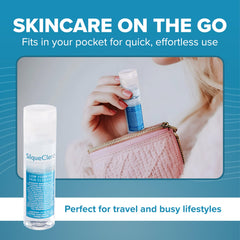 BIODERMIS SilqueClenz bottle in hand demonstrating 1 fl oz travel size benefit