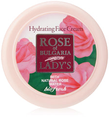 Biofresh front jar packaging showing label and rose motif, promotes natural hydration