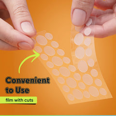 BIORICA patch close-up revealing thin hydrocolloid texture and adhesion