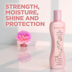 BioSilk bottle in hand for size comparison and travel-friendly benefit