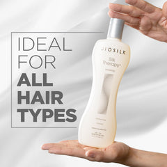 BioSilk shampoo being applied to wet hair for smoother strands