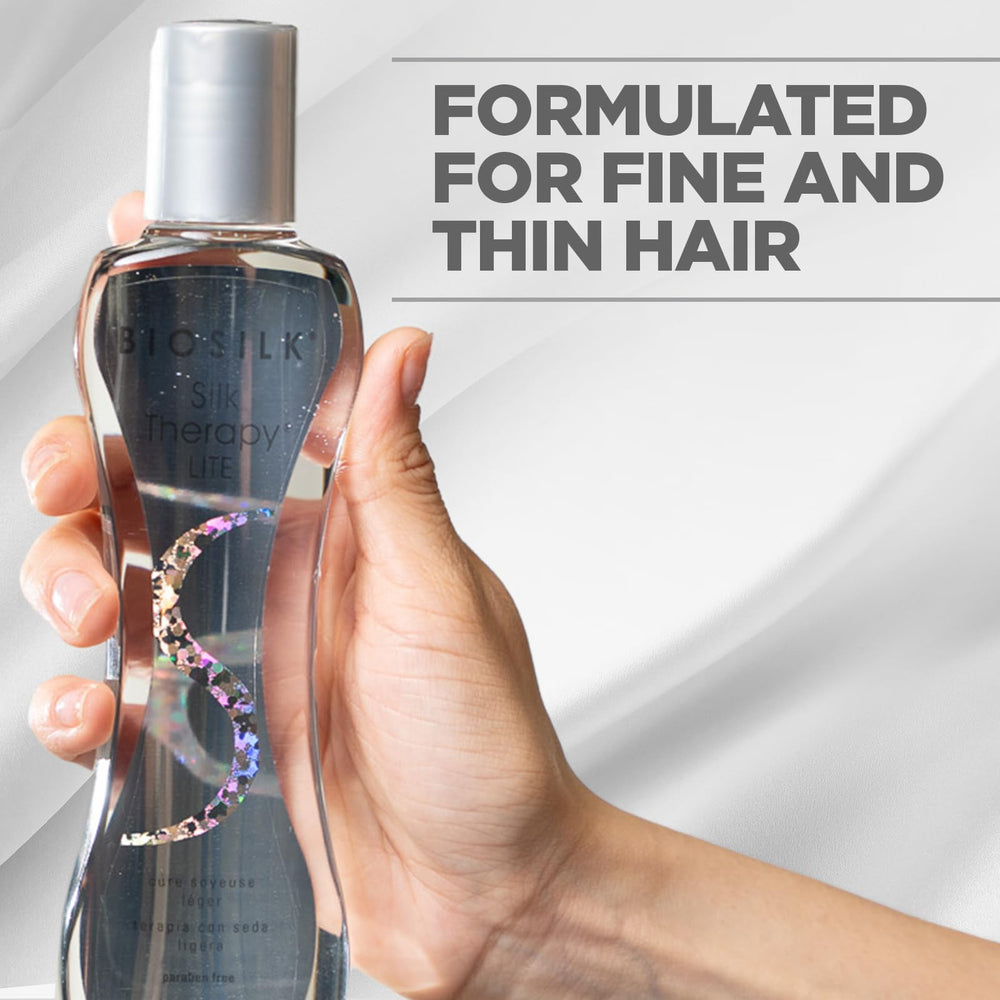 BioSilk texture drop on fingers showing lightweight consistency and shine
