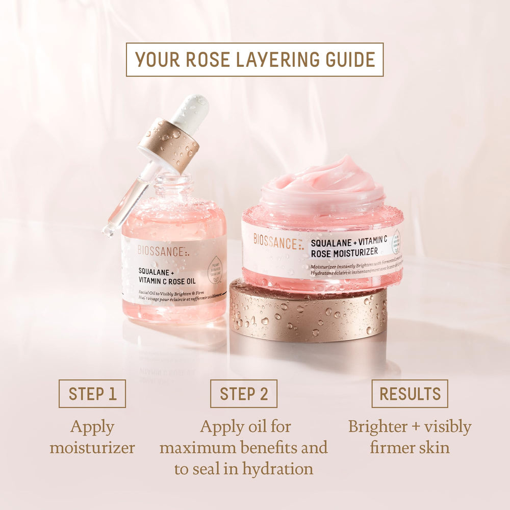 BIOSSANCE applying moisturizer to cheek to smooth and hydrate skin