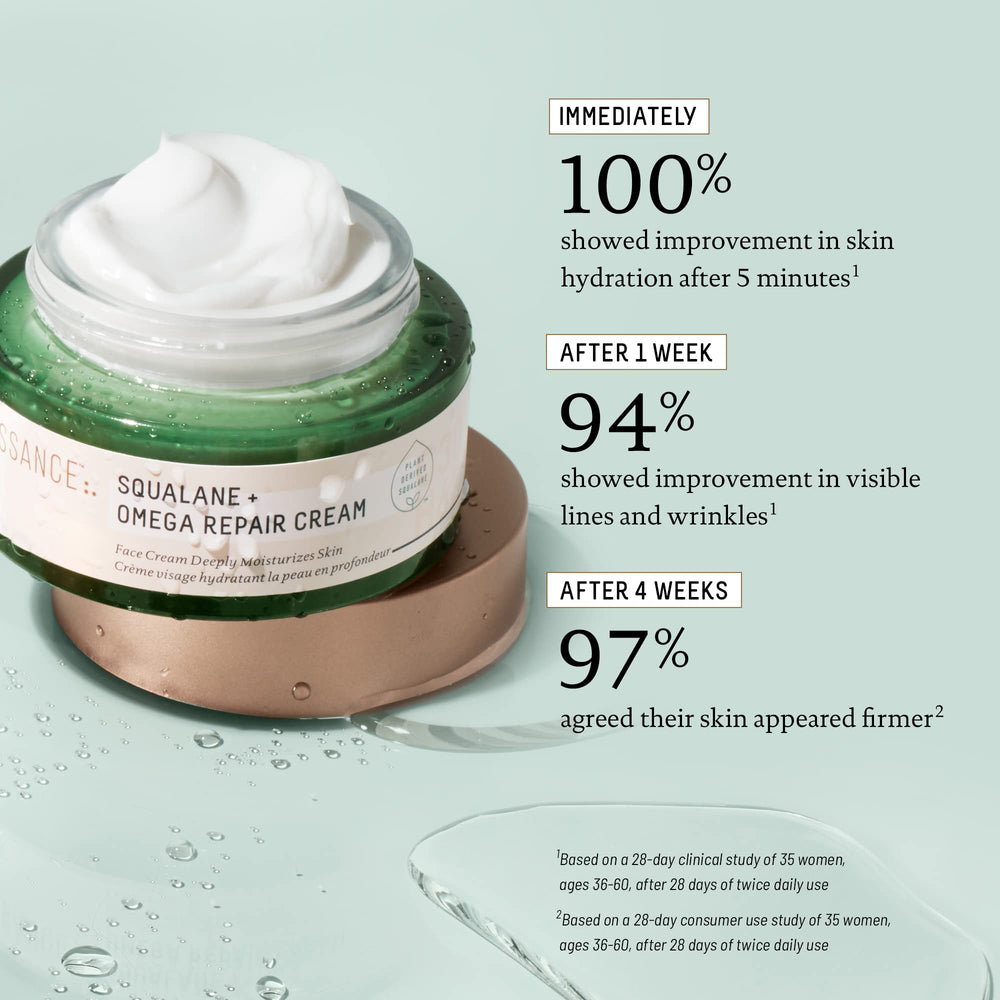 BIOSSANCE display of squalane and hyaluronic visuals highlighting hydration benefits