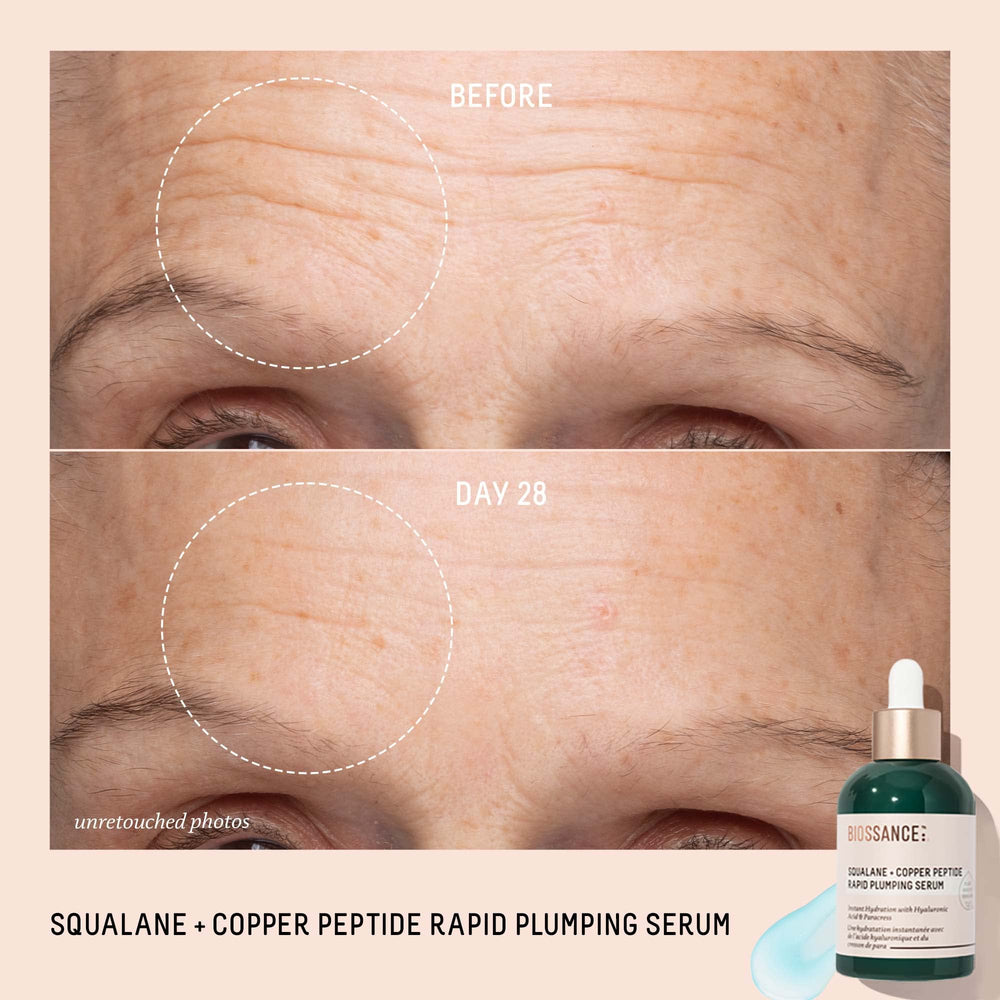 Biossance serum texture on hand demonstrating lightweight absorption and hydrating finish