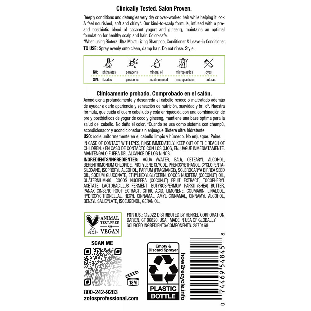 Biotera label closeup displaying color-safe, sulfate-free, and vegan claims