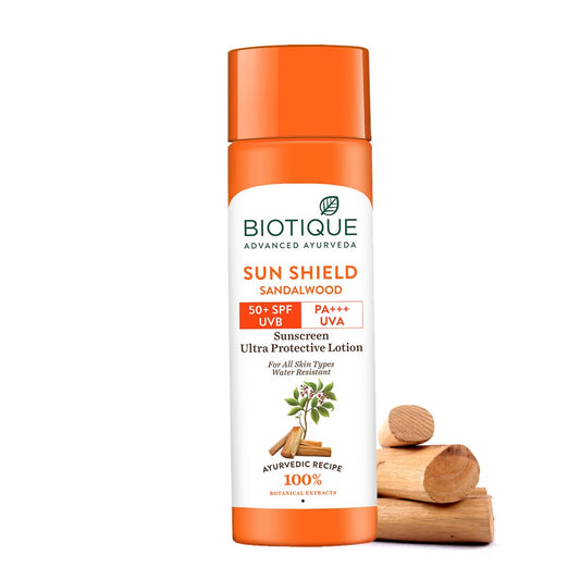 Biotique front packaging showing SPF50 protection and size benefit