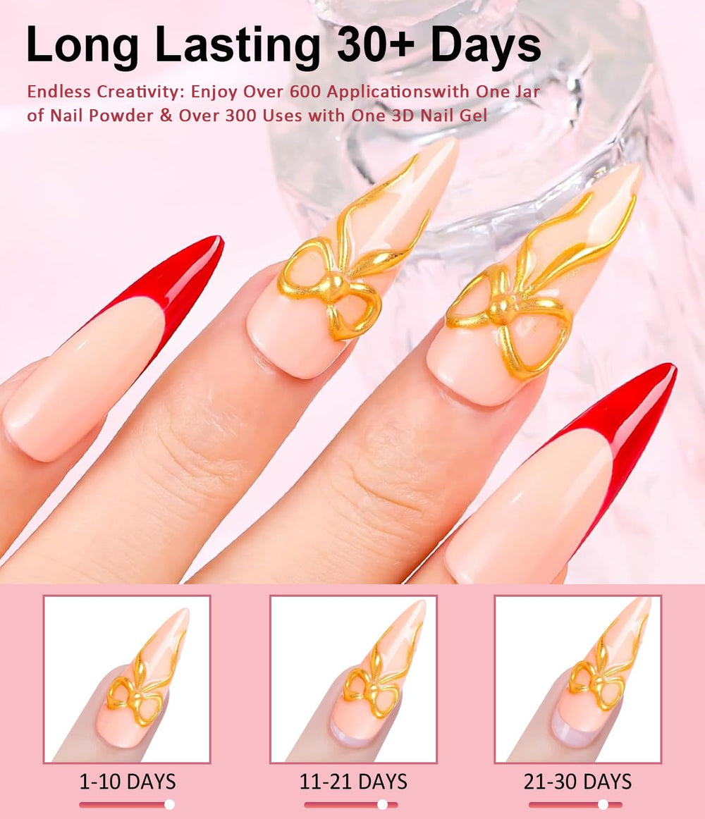 BISHENGYF gold white chrome powder pour over nails, showing vivid mirror-like finish