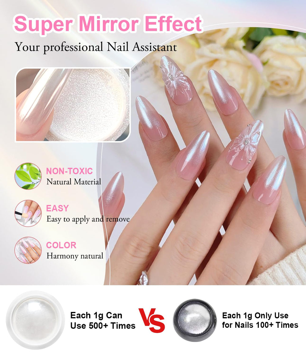 BISHENGYF pink fairy chrome on a single nail, delivers iridescent glow