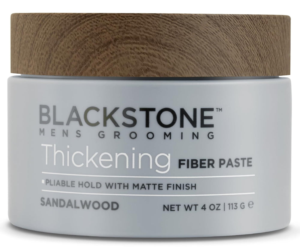 Blackstone jar front view showing sandalwood scent and benefit of matte finish