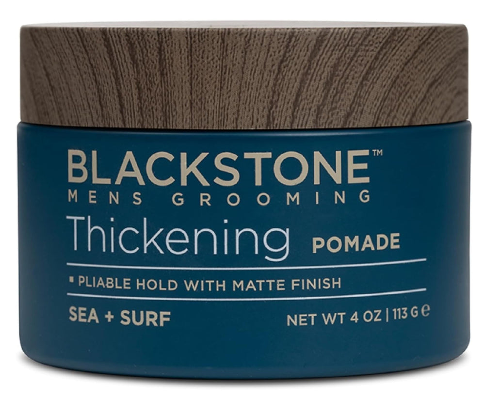 Blackstone pomade label closeup showing paraben-free ingredients benefit