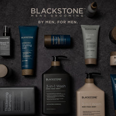 Blackstone pomade next to coin showing 4 oz size and portable benefit