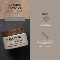 Blackstone pomade used on styled hair in lifestyle scene showing natural finish benefit