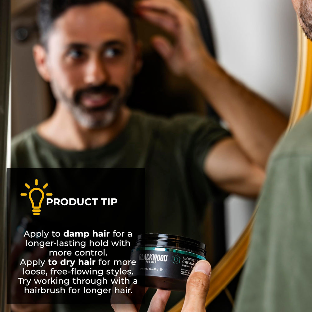 Blackwood For Men on bathroom vanity suggesting daily grooming routine benefit