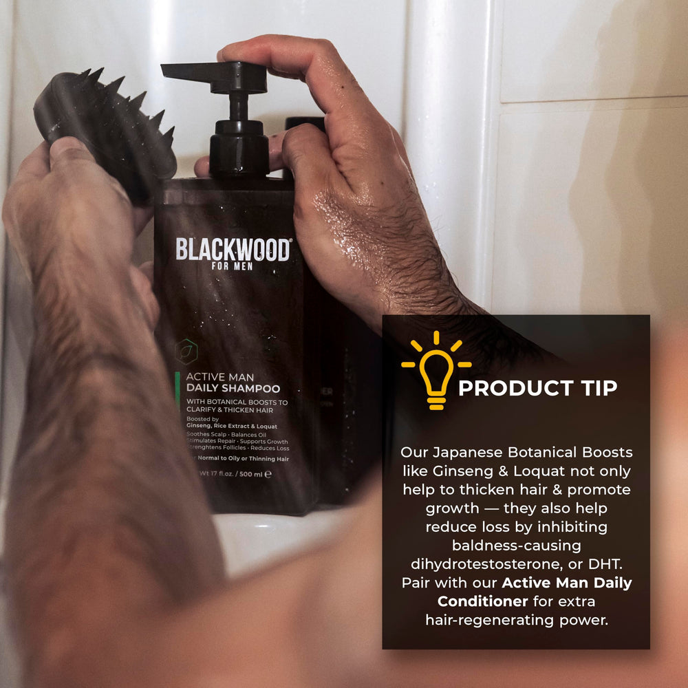 Blackwood For Men bottle held in hand for size comparison and gym-bag convenience
