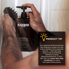 Blackwood For Men bottle held in hand for size comparison and gym-bag convenience