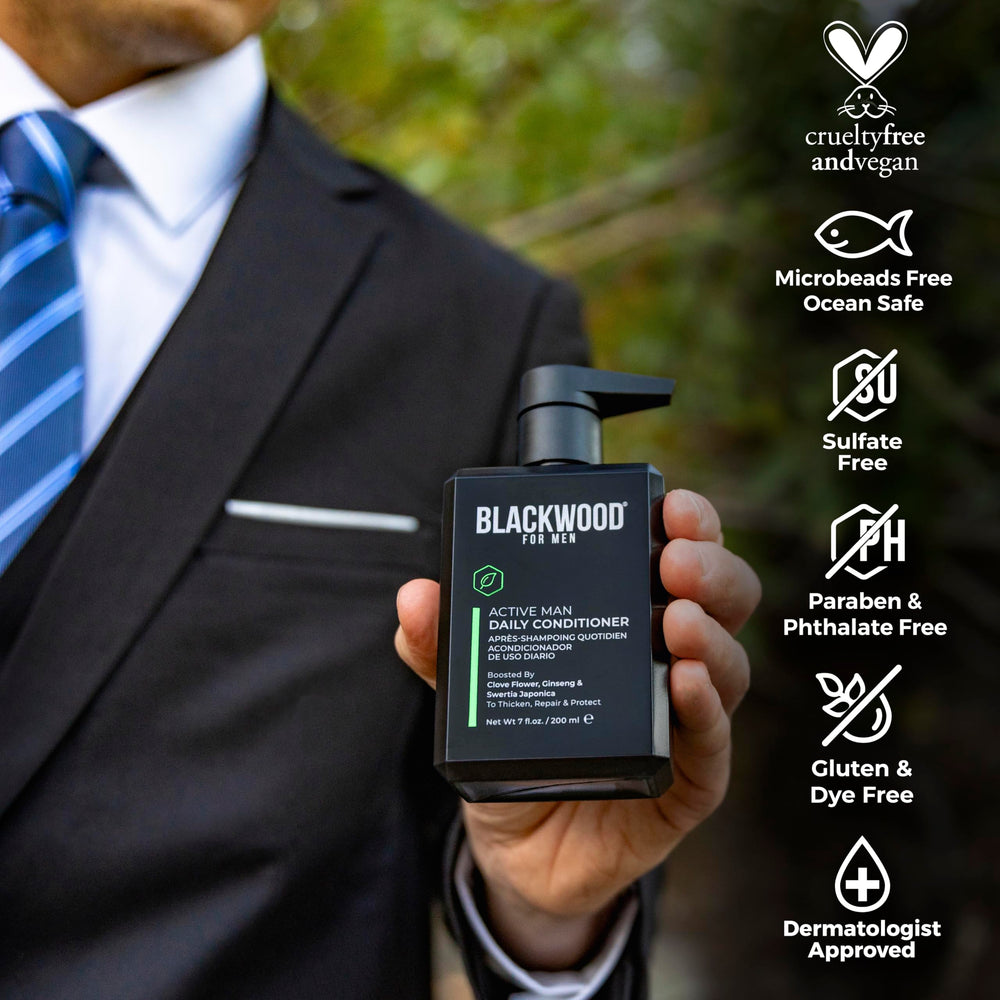 Blackwood For Men conditioner in use massaged into male scalp improving scalp comfort