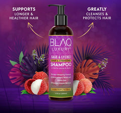 blaq luxury bottle staged in bathroom setting suggesting routine-friendly, salon-quality care