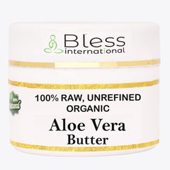 Bless International jar front view showing pure aloe butter, clear moisturizing benefit
