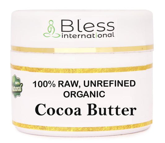 Bless International jar front view showing pure cocoa butter and benefits