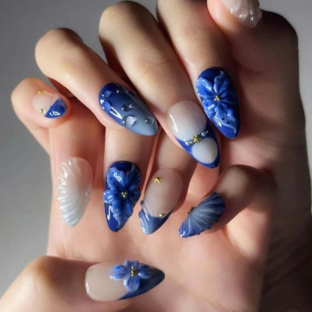 BLGTGH front packaging showing almond press-on nails and glossy ombre benefit