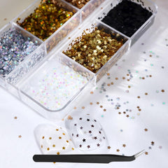 BLGTGH front packaging showing six-color star glitters and neat storage benefit