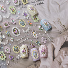 BLGTGH front view of the vintage flower frame sticker sheet showing mixed floral designs and colors