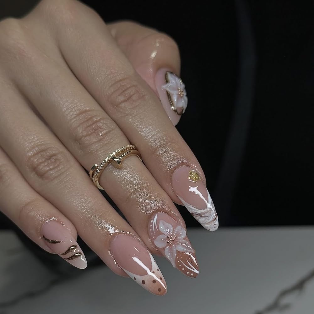 BLGTGH glossy brown marble texture on nail surface, shows high-shine finish