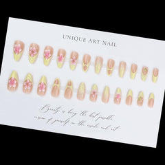 BLGTGH scale comparison of a medium almond press-on on a fingertip to show length and fit
