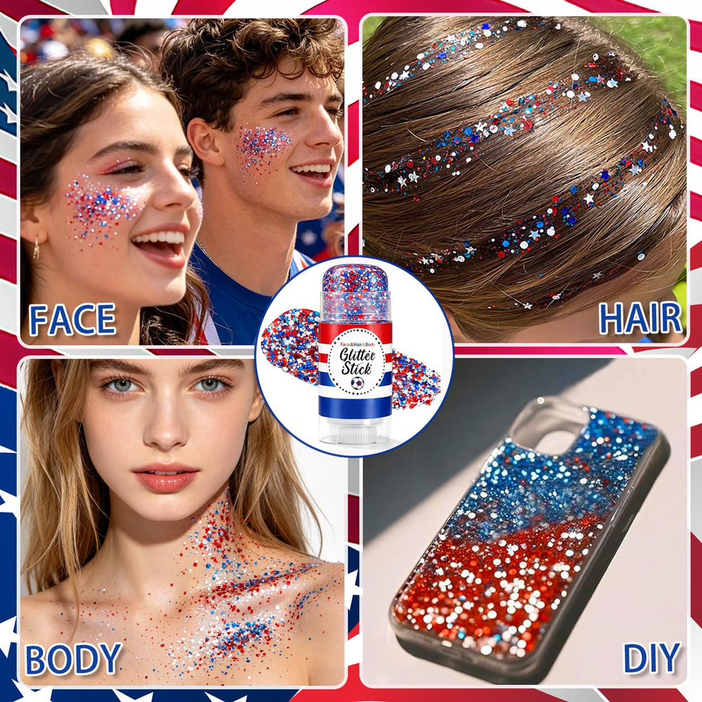 BliBling glitter stick open tip revealing red white blue glitter gel texture