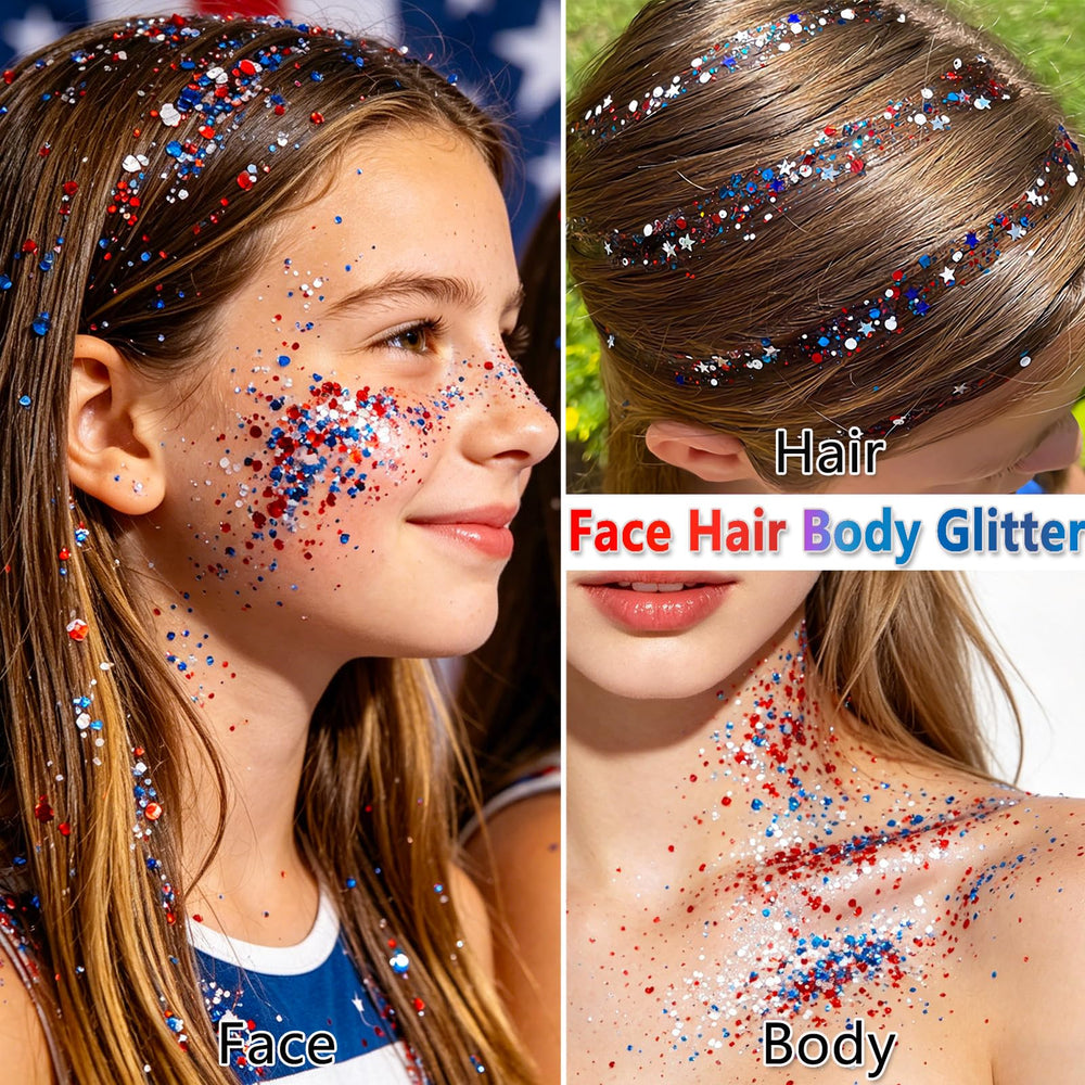 BliBling hair streaks in model hair illustrating bold patriotic highlights