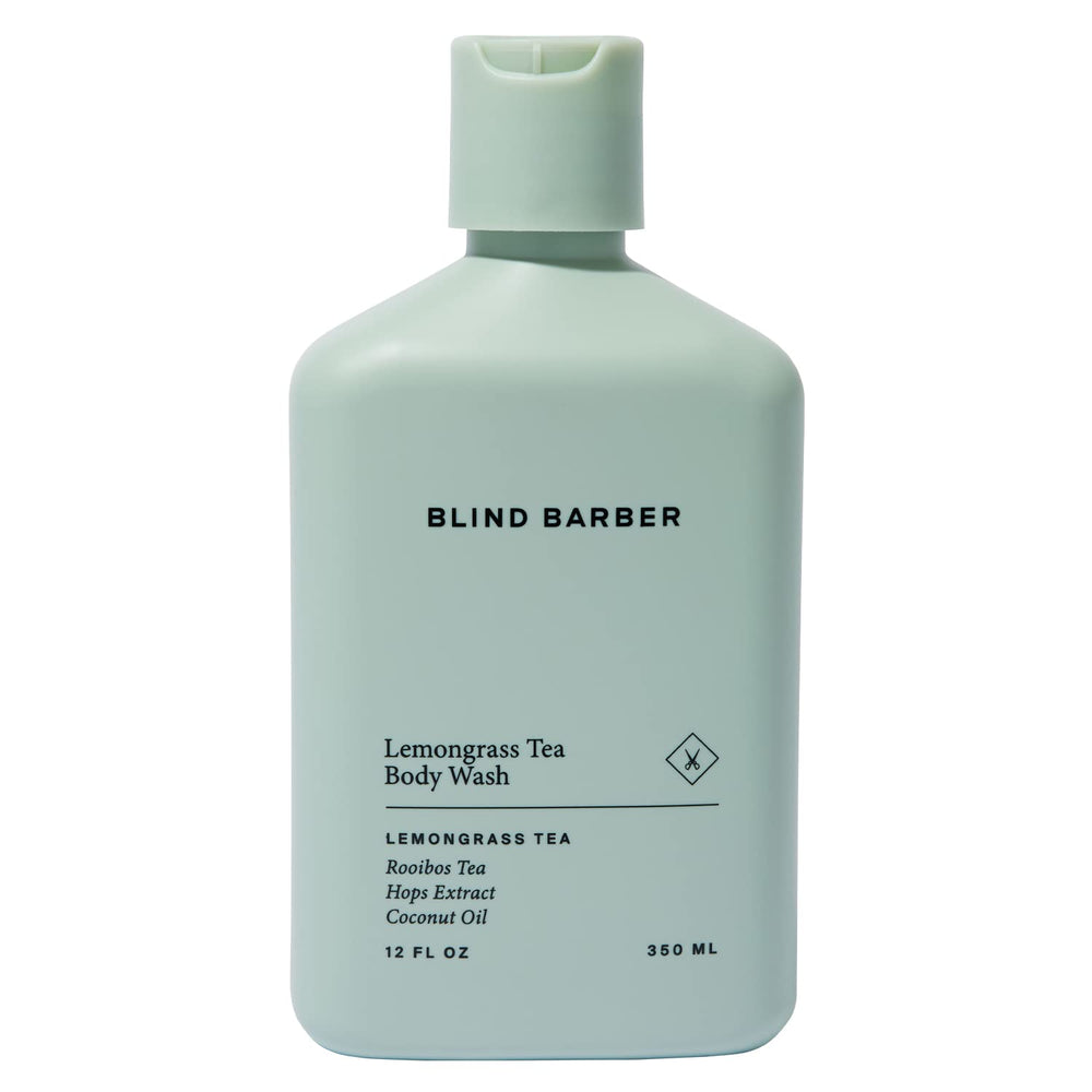 Blind Barber front packaging showing bottle and lemongrass scent benefit