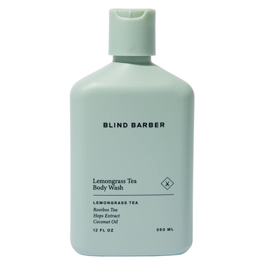 Blind Barber front packaging showing bottle and lemongrass scent benefit