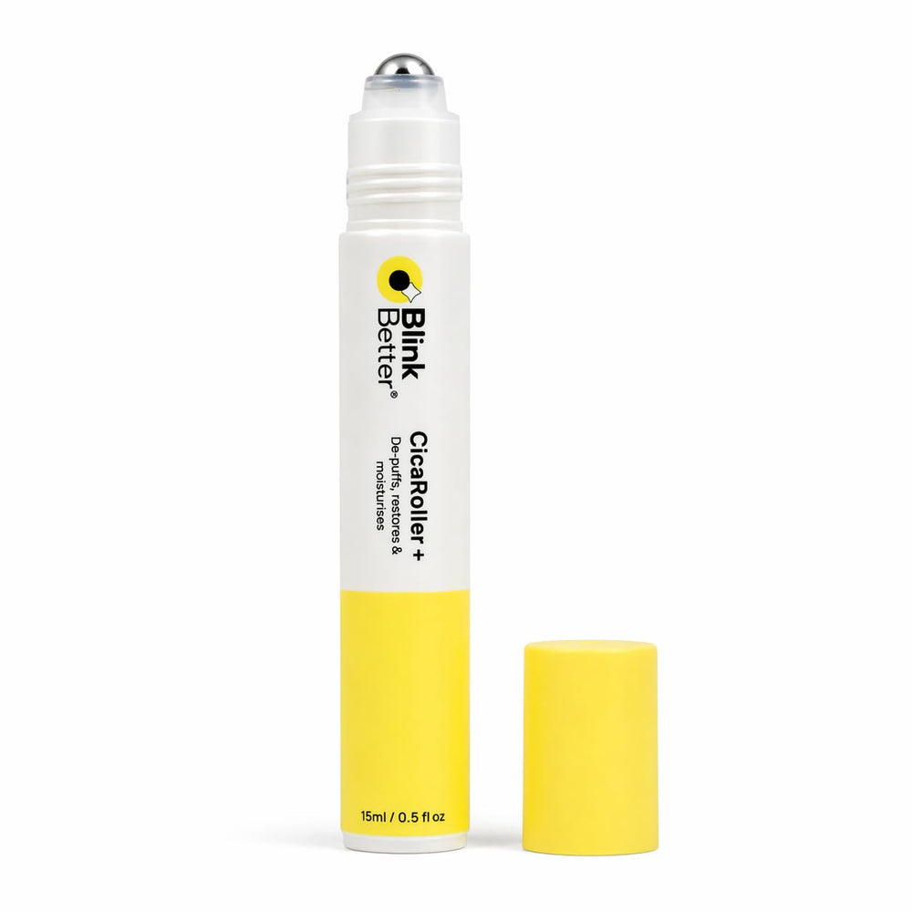 BlinkBetter front bottle showing compact 15 ml cooling eye roller and label benefits