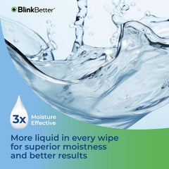 Applying a BlinkBetter wipe to eyelid showing gentle cleansing benefit