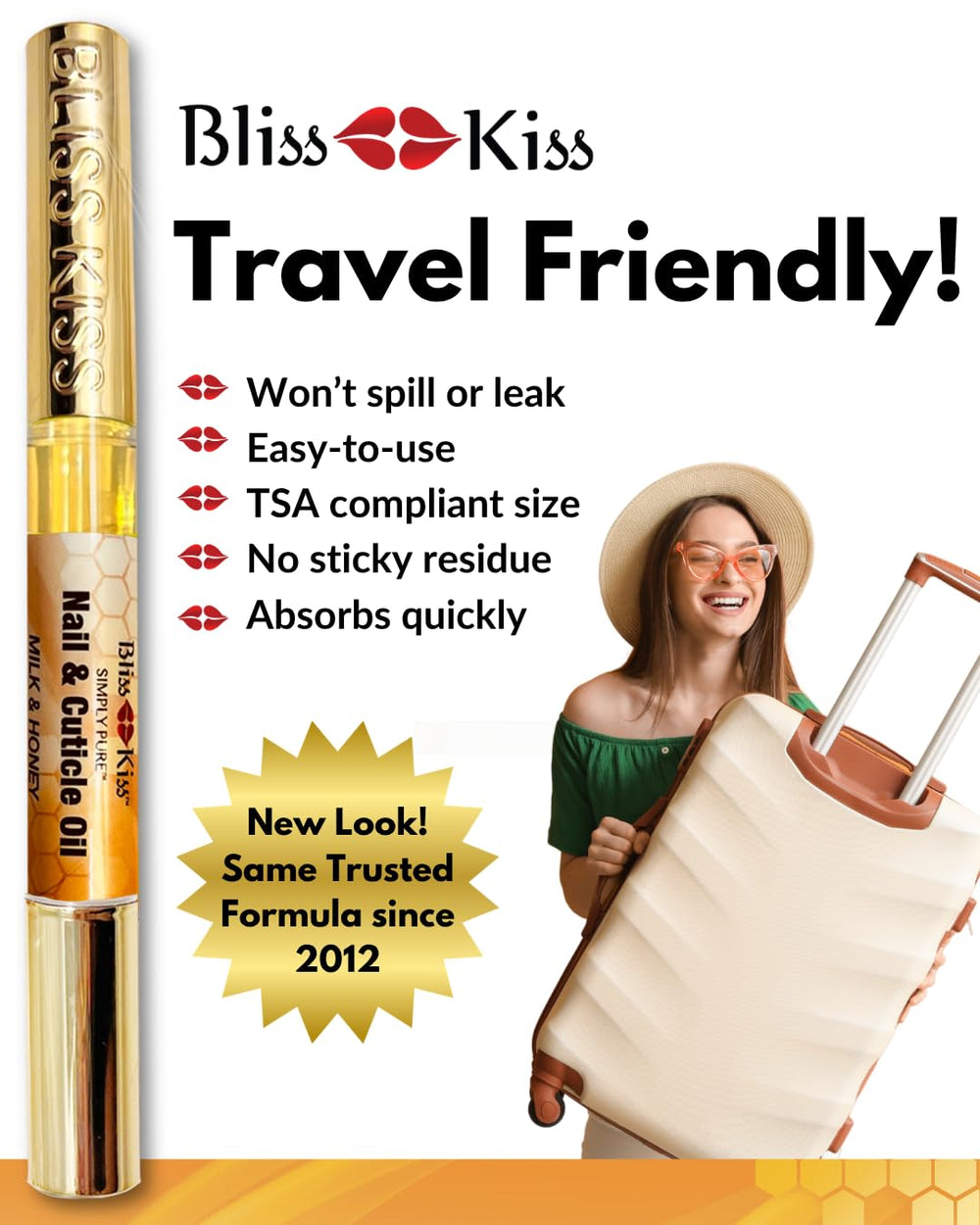 Bliss Kiss ingredient label highlighting jojoba and vitamin E benefits