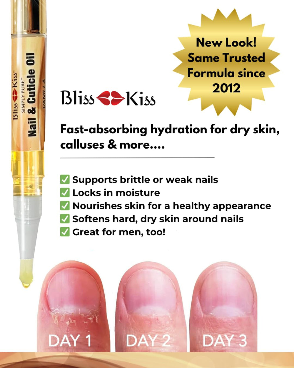 Bliss Kiss product label displaying key ingredients and clean formulation