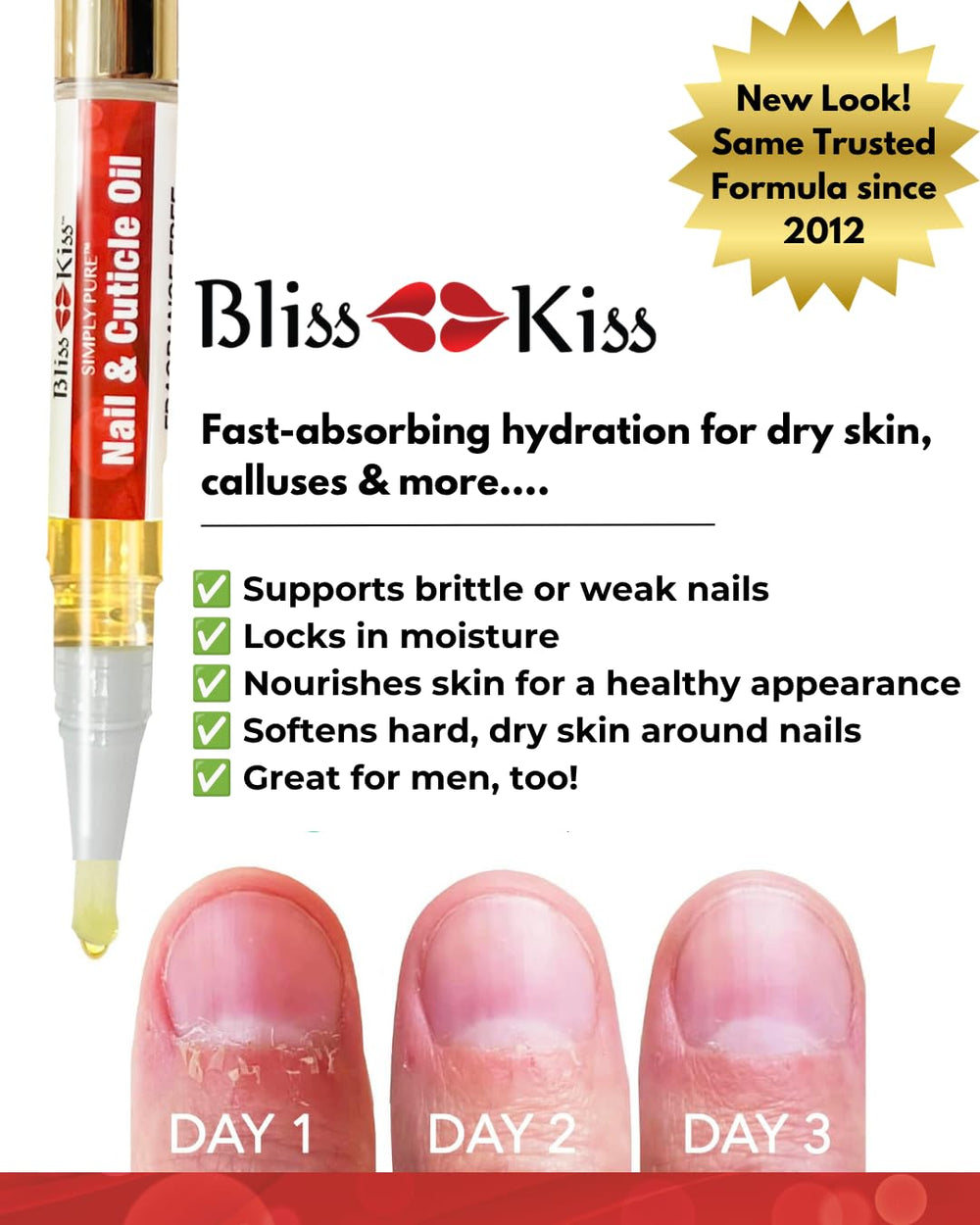 Bliss Kiss pen in hand applying oil to cuticle for quick conditioning