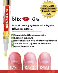 Bliss Kiss pen in hand applying oil to cuticle for quick conditioning