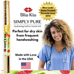 Bliss Kiss pen in hand demonstrating compact, travel-friendly size