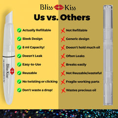 Bliss Kiss pen held in hand to show 8ml capacity and travel-friendly size benefit