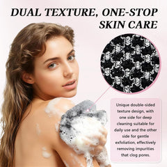 Blissal dual-texture sides displayed for gentle and firm exfoliation benefits