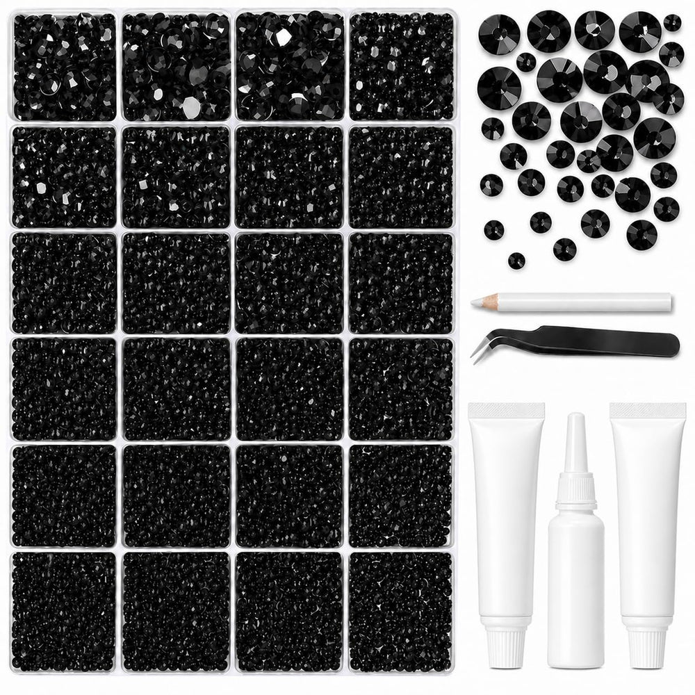 BlissVeritura front packaging showing full black rhinestone kit and tools for easy crafting