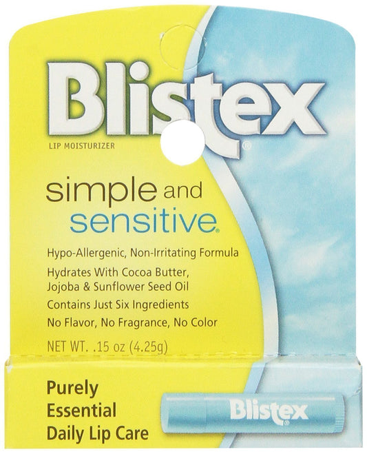blistex front packaging 5-pack showing compact sticks and clear label benefit: reliable hypoallergenic care