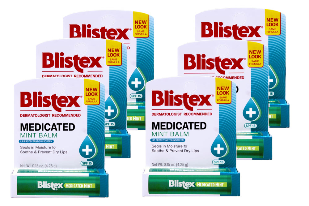 Blistex front packaging six-pack mint showing convenient value and SPF15