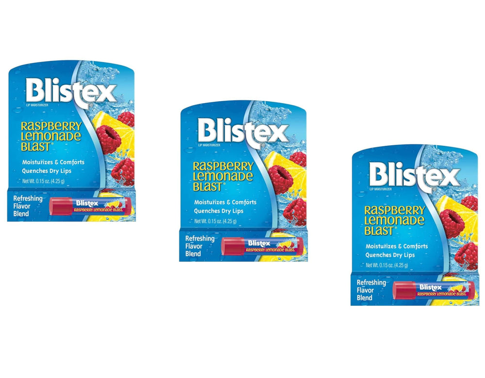 Blistex front packaging showing raspberry lemonade flavor and easy hydration benefit
