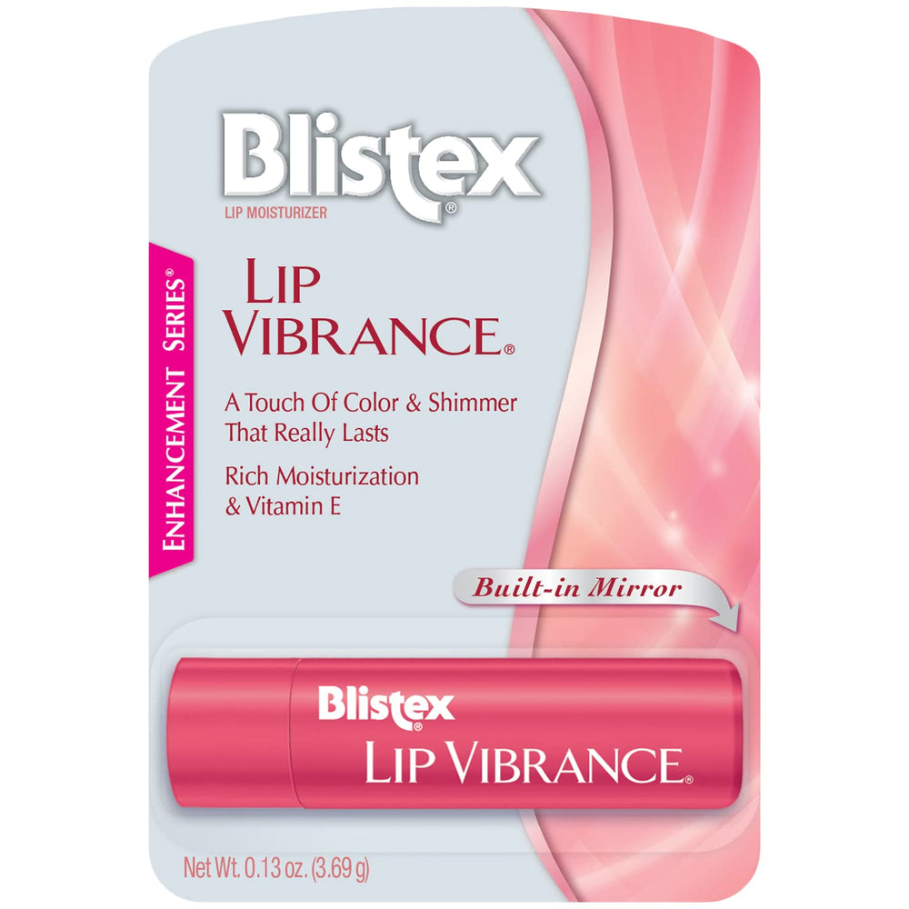 blistex Lip Vibrance tube close-up highlighting balm texture and shimmer